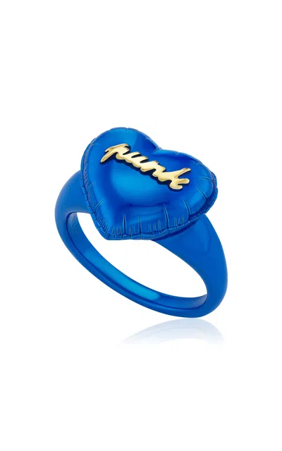 Tacit 14k Yellow Gold Punk Heart Balloon Ring In Blue