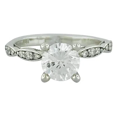 Pre-owned Tacori 1.00 Carat Gia Round Diamond In 18 Karat White Gold Engagement Ring