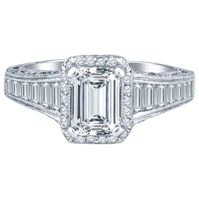 Pre-owned Tacori 1.01 Emerald Cut Ring With 1.35 Carat In Side Diamond, Gia Certified In Green