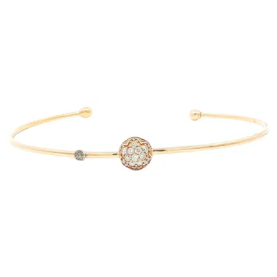 Pre-owned Tacori 18k Rose Gold Pave Diamond Cluster Domed Open Cuff Bangle Bracelet In Red