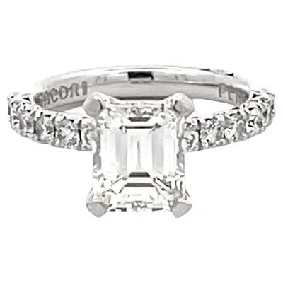 Pre-owned Tacori 2 Carat Emerald Cut Diamond Engagement Ring Platinum In Green