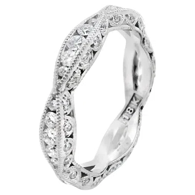 Pre-owned Tacori 2578 18k White Gold Ribbon Style Eternity Ring With 0.87 Carat Diamonds