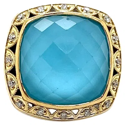 Pre-owned Tacori Barbados Blue Turquoise Quartz & Diamond 18k Yellow Gold Ss Cocktail Ring