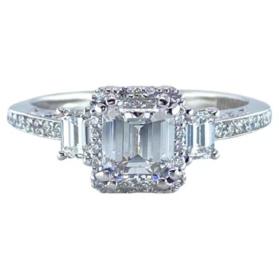 Pre-owned Tacori Dantela 1.56 Tcw Emerald Diamond Engagement Ring 18kt Wg Coa Certificate In Green