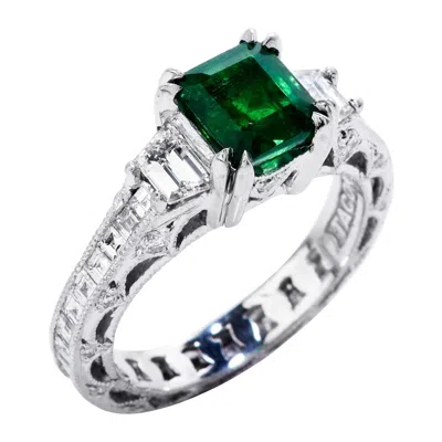 Pre-owned Tacori Diamond Certified Zambian Emerald Platinum Engagement Ring In Green