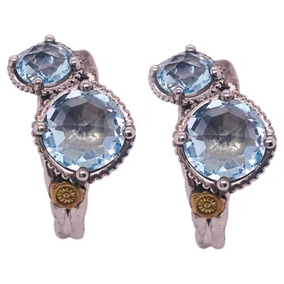 Pre-owned Tacori Double Sky Blue Topaz Hoops Beads & Crescents Sterling Silver & 18kyg Lv