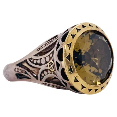 Pre-owned Tacori Genuine  Ring 15.5 Carat Olive Quartz Ring,  18k & Sterling Retired In Multi