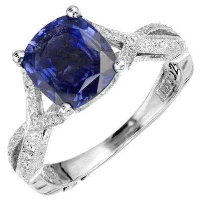 Pre-owned Tacori Gia Certified 2.07 Carat Sapphire Diamond Platinum Engagement Ring In Blue