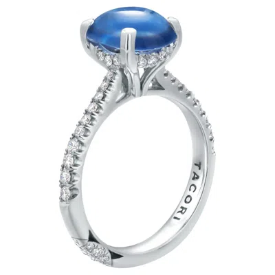 Pre-owned Tacori Gia Certified No Indication Of Heating Cabochon Sapphire Diamond Platinum Ring In Blue