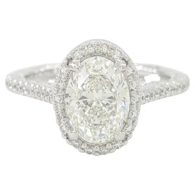 Pre-owned Tacori Gia Certified  Petite Crescent Oval Halo Diamond Engagement Ring In Multi