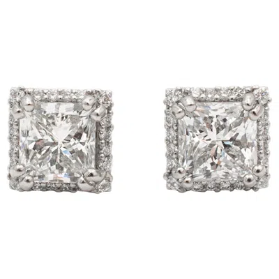 Pre-owned Tacori Ladies 18k White Gold Filigreed Style Square Halo Diamond Stud Earrings
