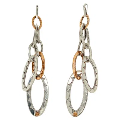 Pre-owned Tacori Oval Link Two-tone Sterling & 18krg 3" Long Dangle Earrings In Multi