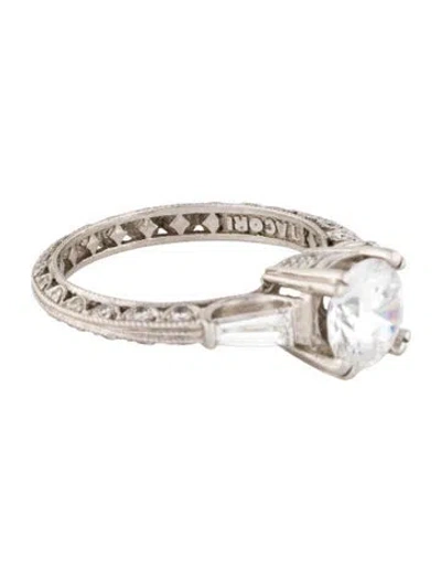 Pre-owned Tacori Platinum Cubic Zirconia & Diamond Engagement Ring In Multi