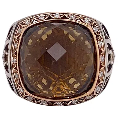 Pre-owned Tacori Rare  Authentic Cognac Quartz Ring, 18k Rose Gold W 8 Carat Gemstone In Red