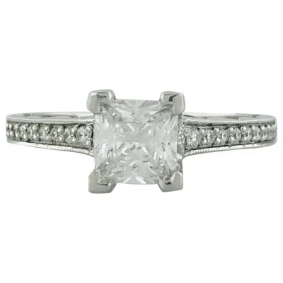 Pre-owned Tacori Semi-mount 18k White Gold For Princess Cut Square Diamond