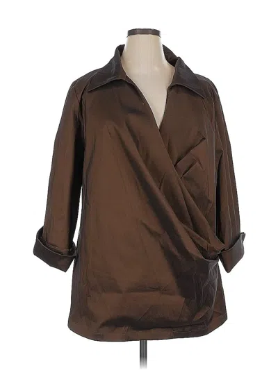 Pre-owned Tadashi 3/4 Sleeve Button Down Shirt In Brown