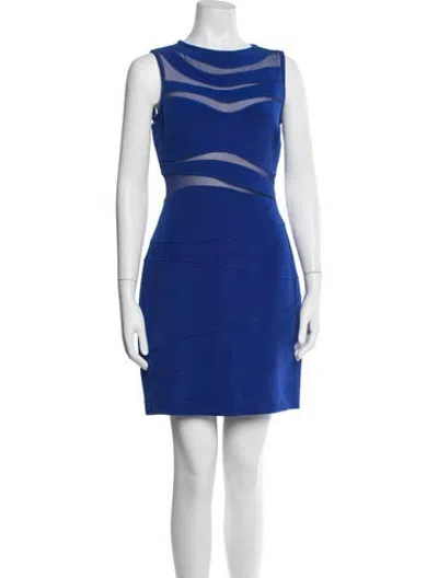 Pre-owned Tadashi Crew Neck Mini Dress In Blue