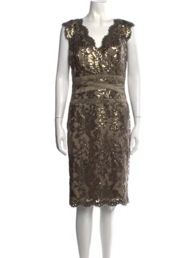 Pre-owned Tadashi Floral Print Knee-length Dress In Brown