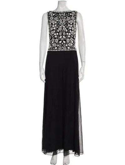 Pre-owned Tadashi Floral Print Long Dress In Black