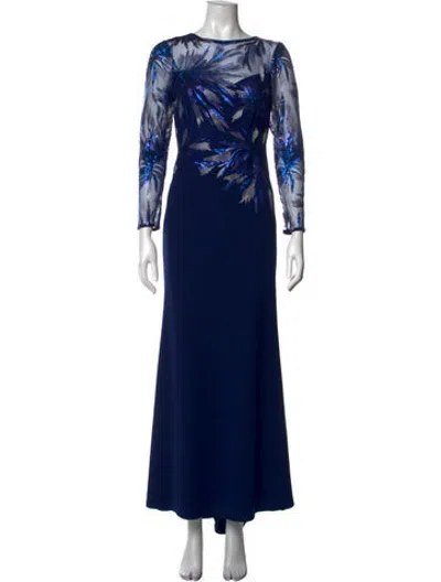 Pre-owned Tadashi Floral Print Long Dress In Blue