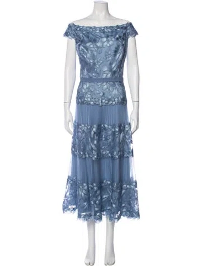 Pre-owned Tadashi Floral Print Midi Length Dress In Blue