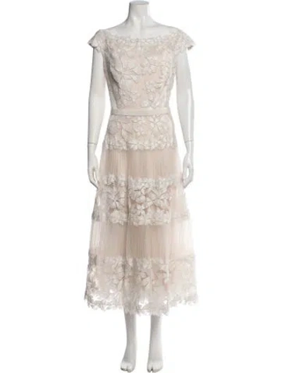 Pre-owned Tadashi Floral Print Midi Length Dress In Neutral