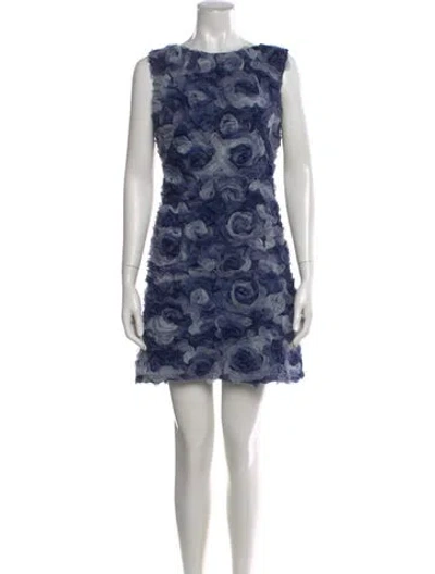 Pre-owned Tadashi Floral Print Mini Dress In Blue