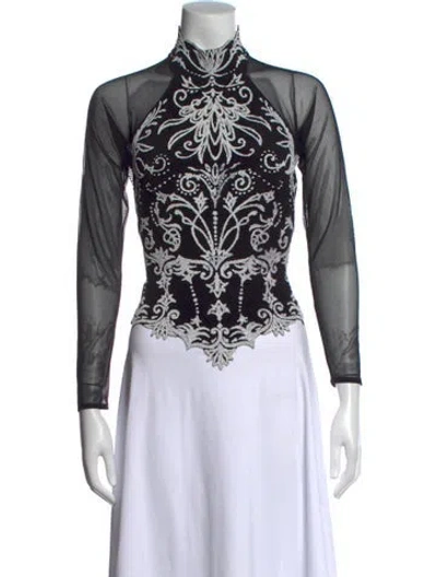 Pre-owned Tadashi Graphic Print Mock Neck Top In Black