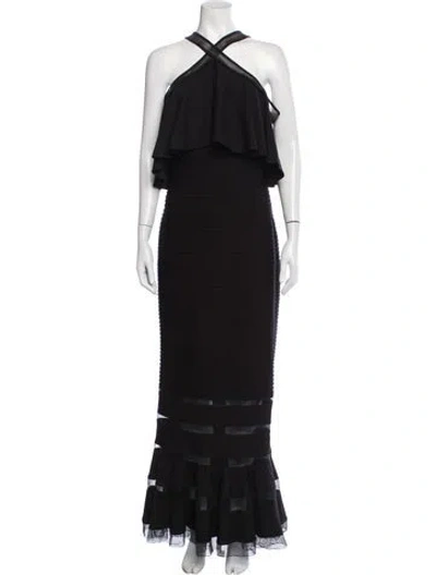 Pre-owned Tadashi Halterneck Long Dress In Black
