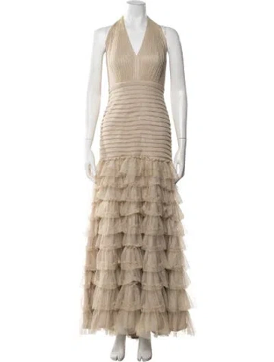 Pre-owned Tadashi Halterneck Long Dress In Neutrals