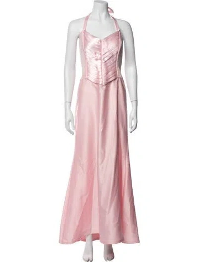 Pre-owned Tadashi Halterneck Long Dress In Pink