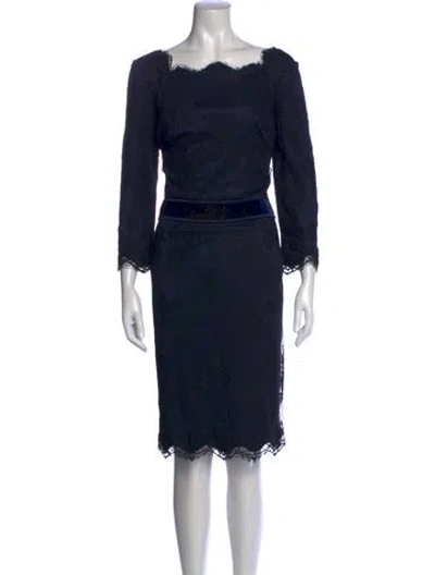 Pre-owned Tadashi Lace Pattern Knee-length Dress In Blue