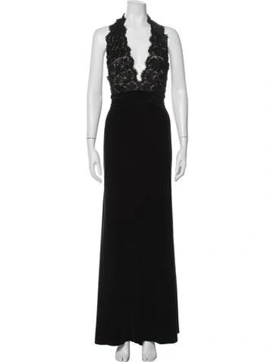 Pre-owned Tadashi Lace Pattern Long Dress In Black
