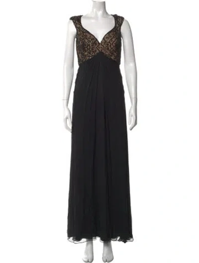 Pre-owned Tadashi Lace Pattern Long Dress In Black