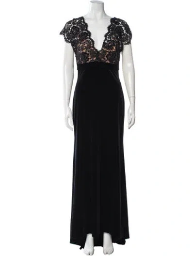 Pre-owned Tadashi Lace Pattern Long Dress In Black