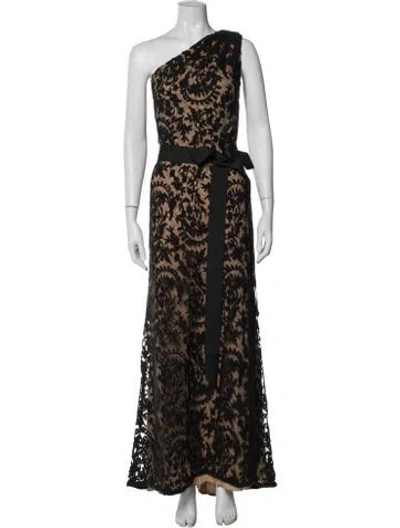 Pre-owned Tadashi Lace Pattern Long Dress In Black