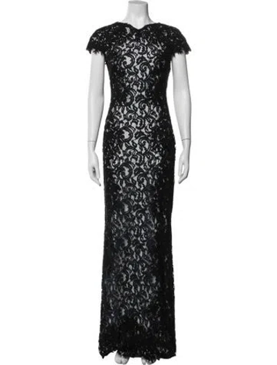 Pre-owned Tadashi Lace Pattern Long Dress In Black