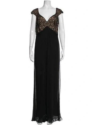 Pre-owned Tadashi Lace Pattern Long Dress In Black
