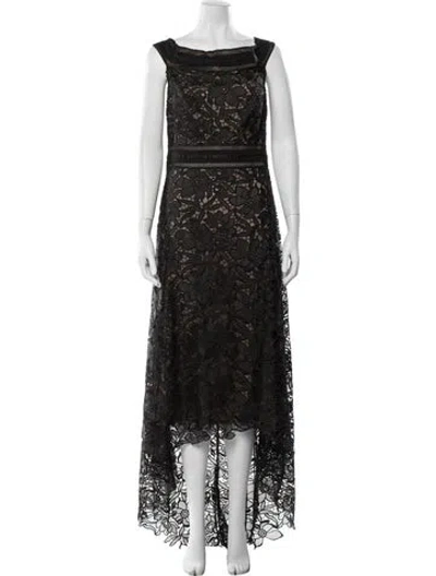 Pre-owned Tadashi Lace Pattern Long Dress In Black