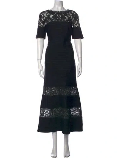 Pre-owned Tadashi Lace Pattern Long Dress In Black
