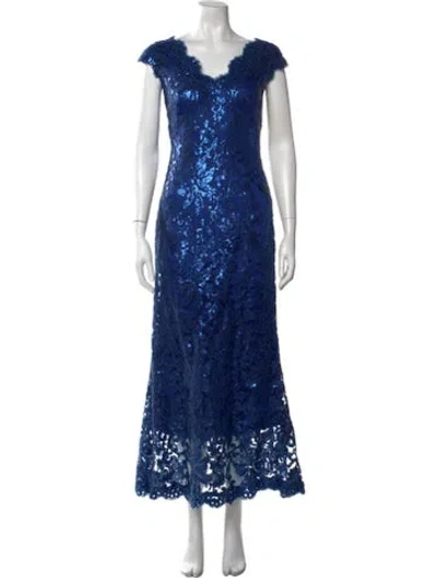 Pre-owned Tadashi Lace Pattern Long Dress In Blue