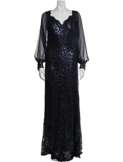 Pre-owned Tadashi Lace Pattern Long Dress In Blue