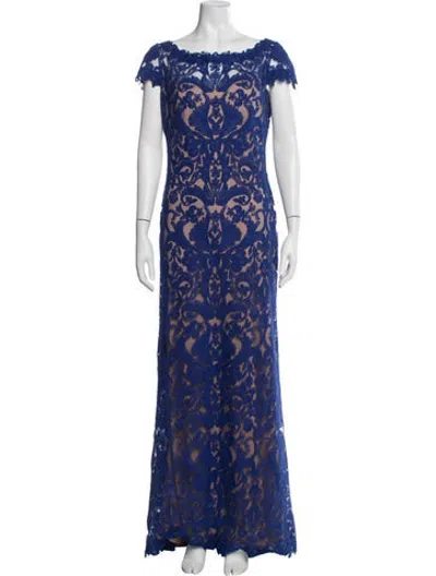 Pre-owned Tadashi Lace Pattern Long Dress In Blue