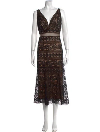 Pre-owned Tadashi Lace Pattern Long Dress In Brown