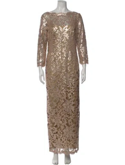 Pre-owned Tadashi Lace Pattern Long Dress In Neutral