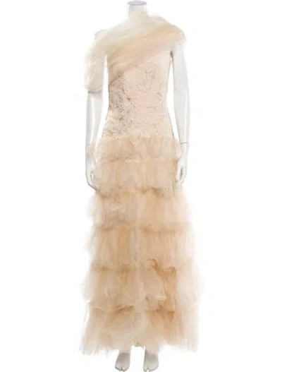 Pre-owned Tadashi Lace Pattern Long Dress In Neutrals