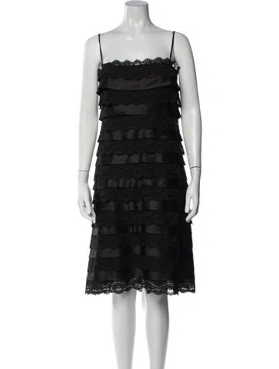 Pre-owned Tadashi Lace Pattern Midi Length Dress In Black