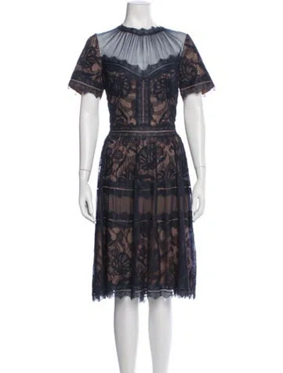 Pre-owned Tadashi Lace Pattern Midi Length Dress In Blue