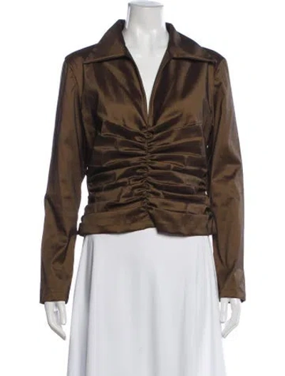 Pre-owned Tadashi Long Sleeve Blouse In Brown