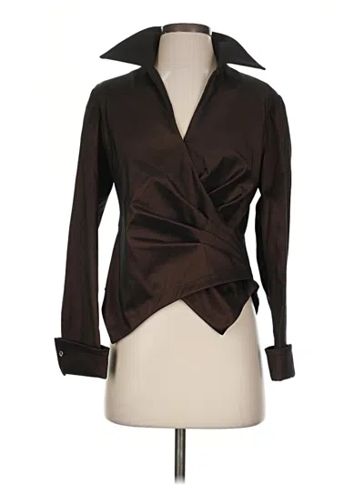 Pre-owned Tadashi Long Sleeve Blouse In Brown